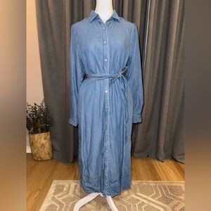 Time and Tru Chambray Button Front Shirt Dress w/ Tie Waist Pockets XS